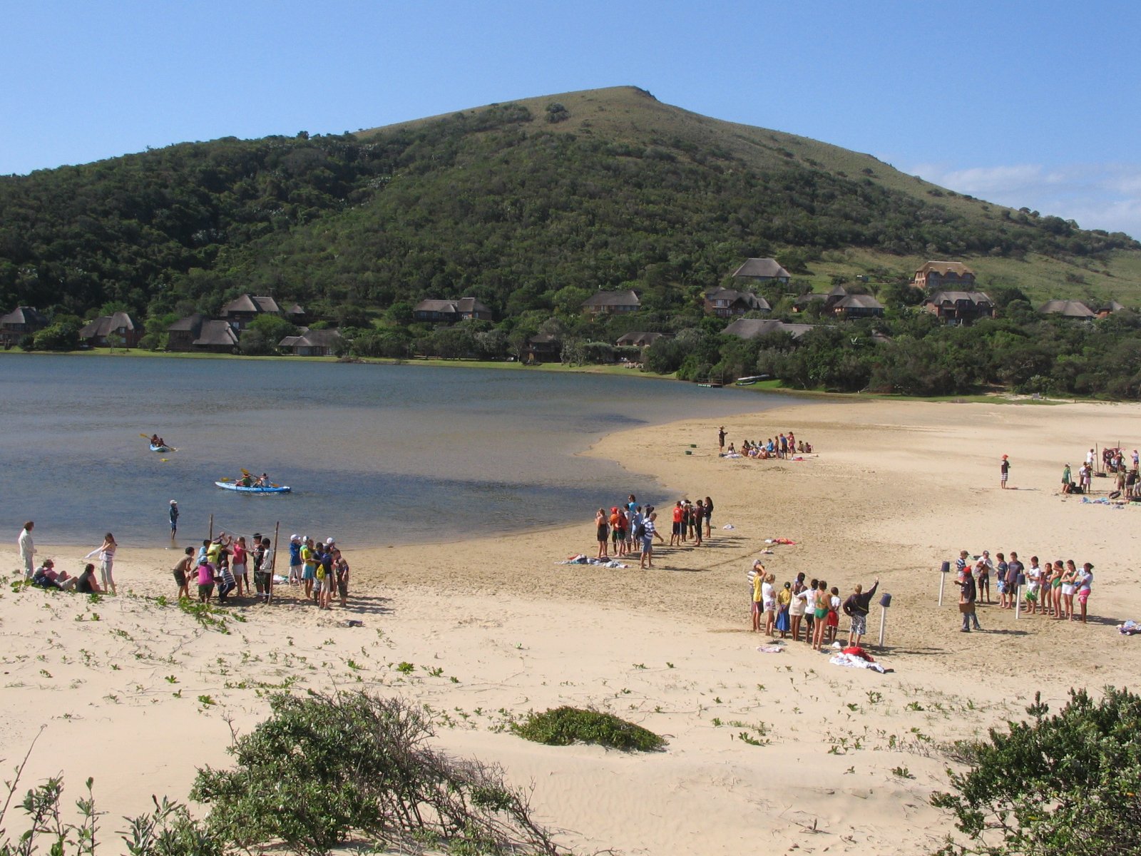 School group on the beach at the Cefani lagoon